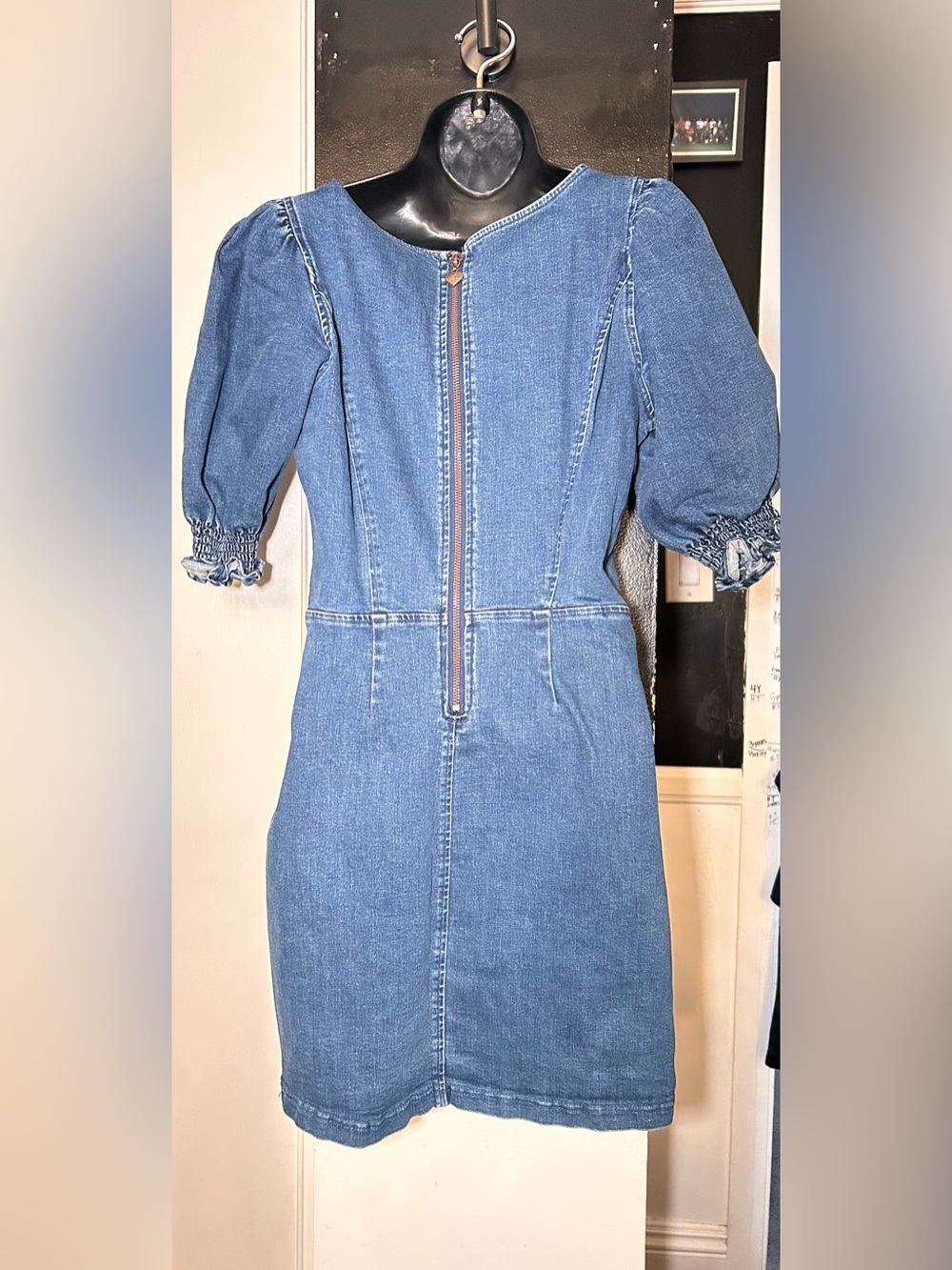 Betsey Johnson Denim Square-Neck Puff Sleeve Dress - Blue - Picture 6 of 9